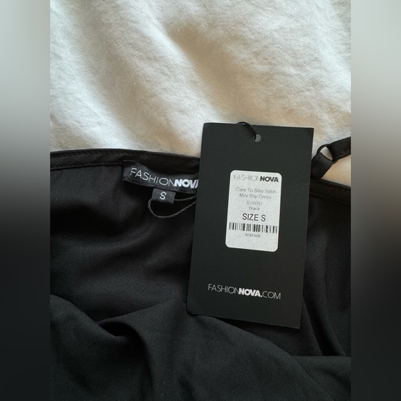 (NEW) Fashion Nova - Black Satin Mini Slip Dress (Size S) - Picture 4 of 6